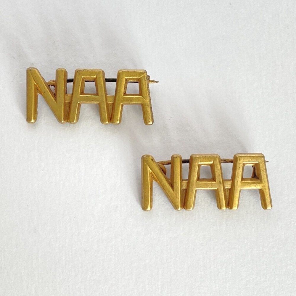 Rare Naa National Aeronautic Association Brass Collar Insignia Vintage Set Of 2